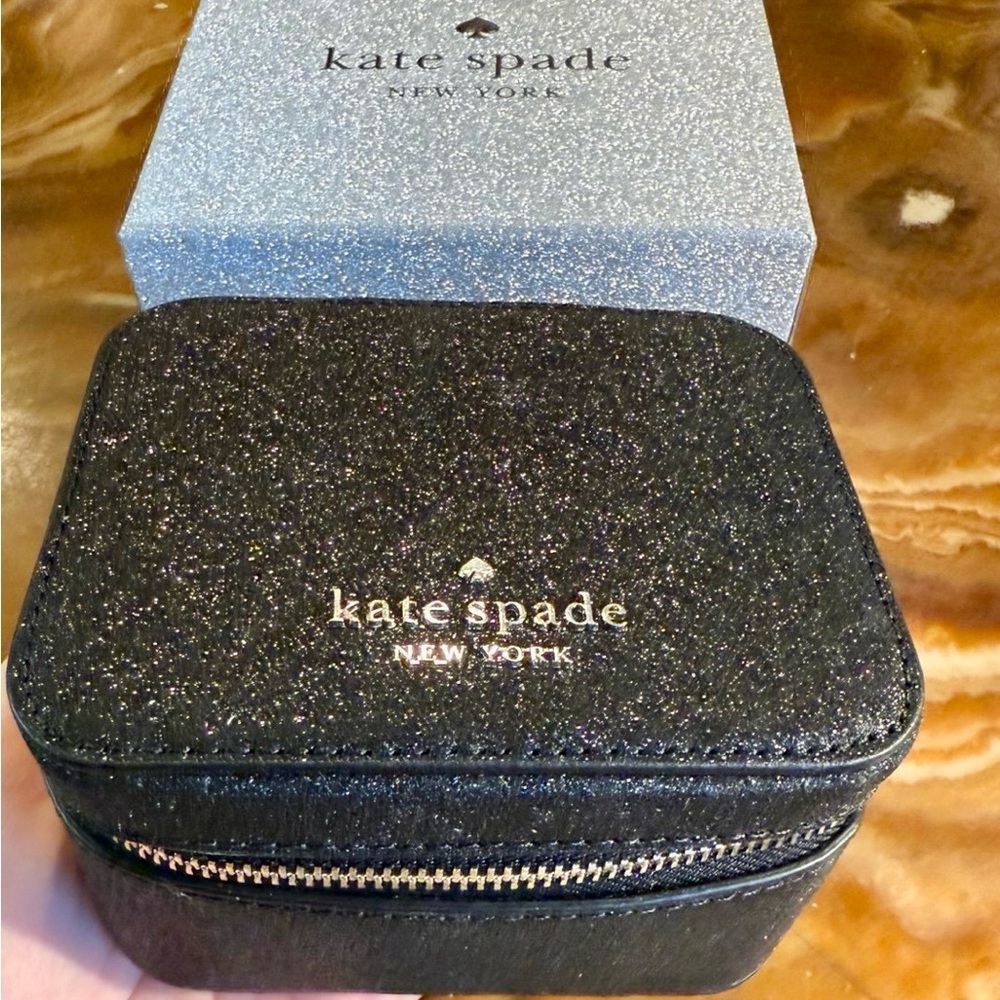 Kate Spade Black Glitter Cosmetic Case